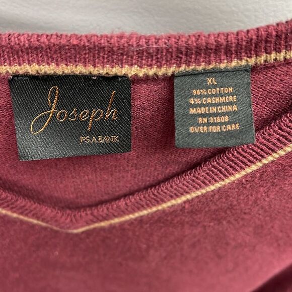 XL - Men's Cashmere Sweater - Jos A Banks - Maroon Tan Accent - Picture 3 of 7